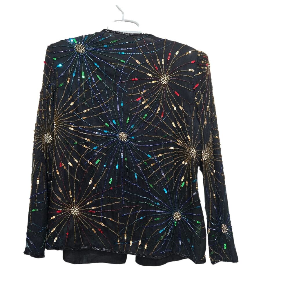 Laurence Kazar Vintage Black Silk Beaded Sequin Fireworks Evening Jacket - Picture 2 of 14